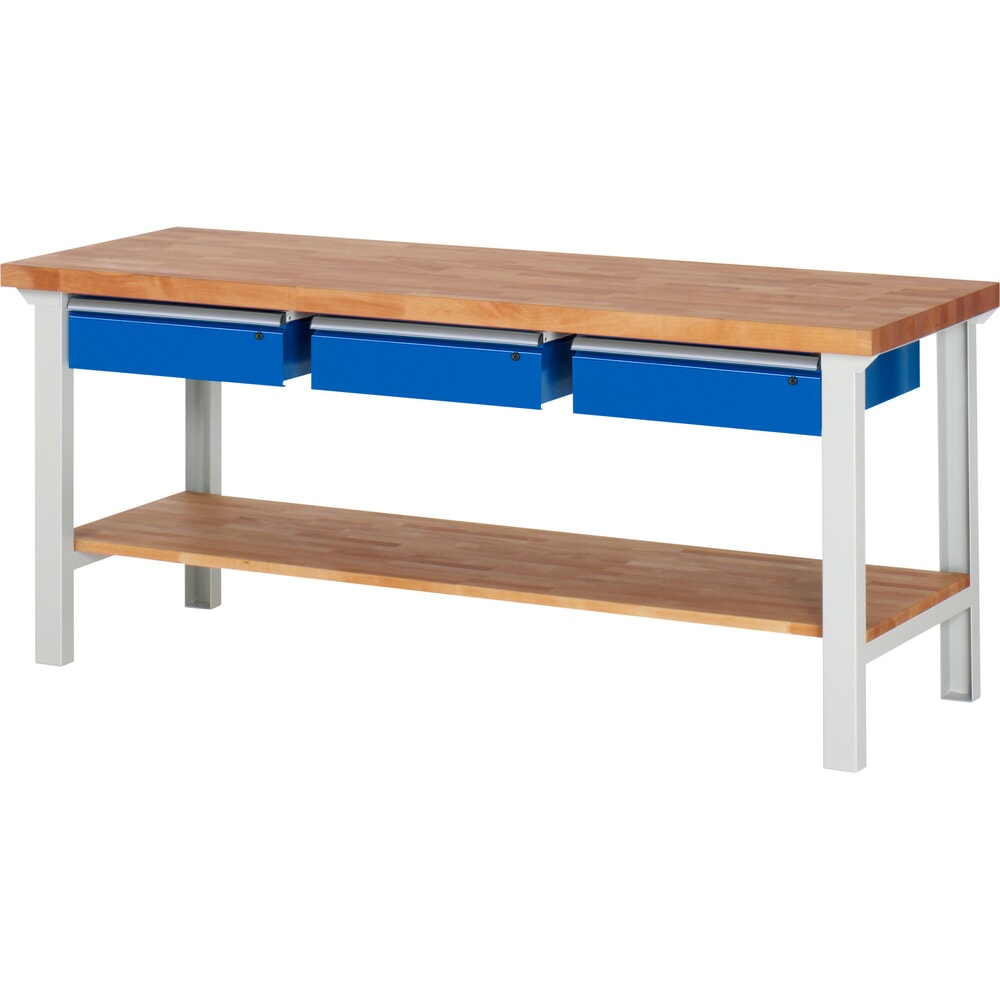 Produktabbildung Nr. 1: RAU Werkbank Serie 7000, 1 Buche-Massiv-Ablageboden, HxBxT 840 x 2.000 x 700 mm, 3 Schubladen 3 x 150 mm