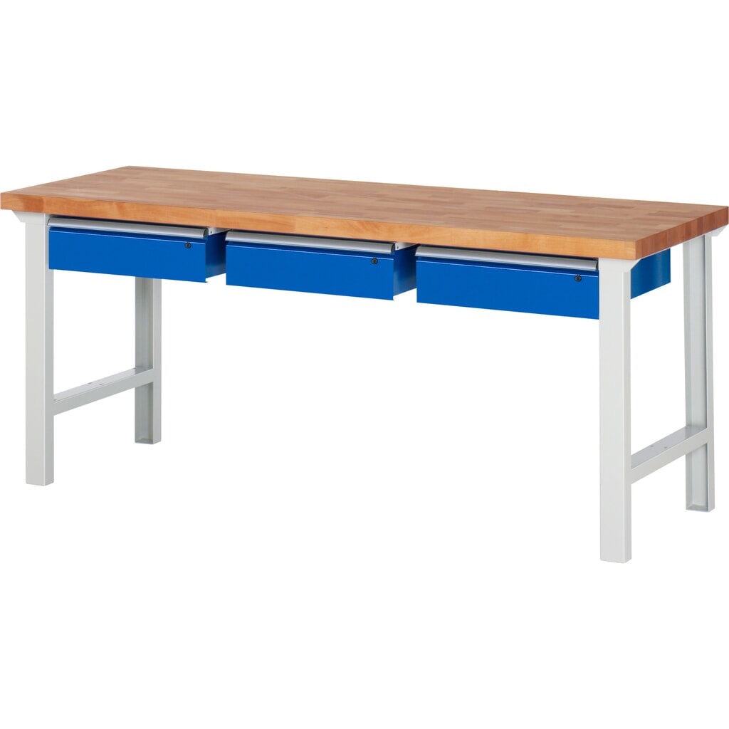 Produktabbildung: RAU Werkbank Serie 7000, HxBxT 840 x 2.000 x 700 mm, 3 Schubladen 3 x 150 mm, Schubladen-TK 50 kg