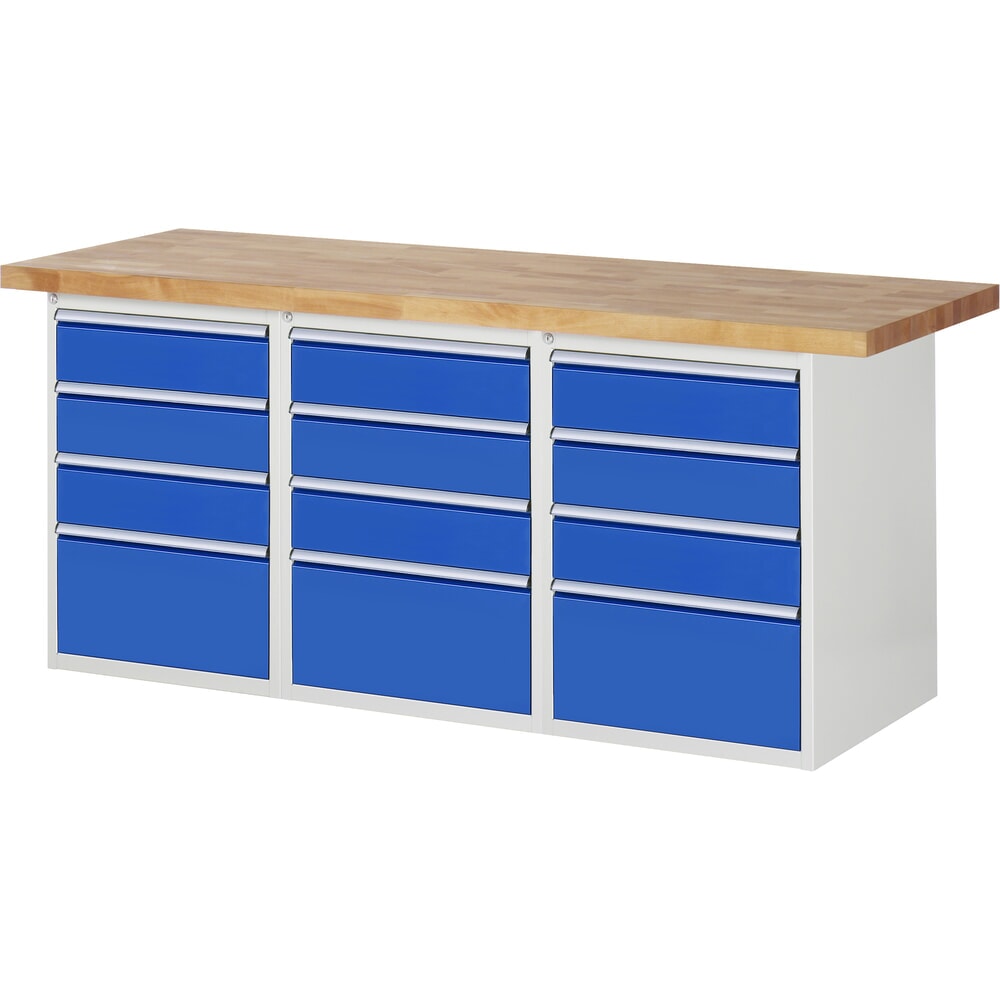 Produktabbildung Nr. 1: RAU Werkbank Serie 7000, 3 Container, HxBxT 840 x 2.000 x 700 mm, 12 x 90%-Auszug-Schubladen