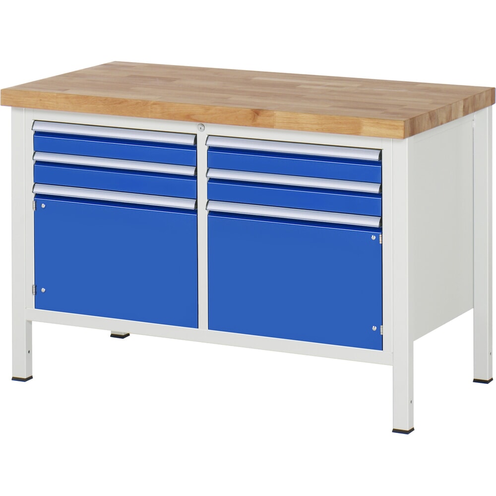 Produktabbildung Nr. 1: RAU Werkbank Serie 8000, 1 Doppel-Container, 2 Flügeltüren, HxBxT 840 x 1.250 x 700 mm, 4 x 90%-Auszug-Schubladen