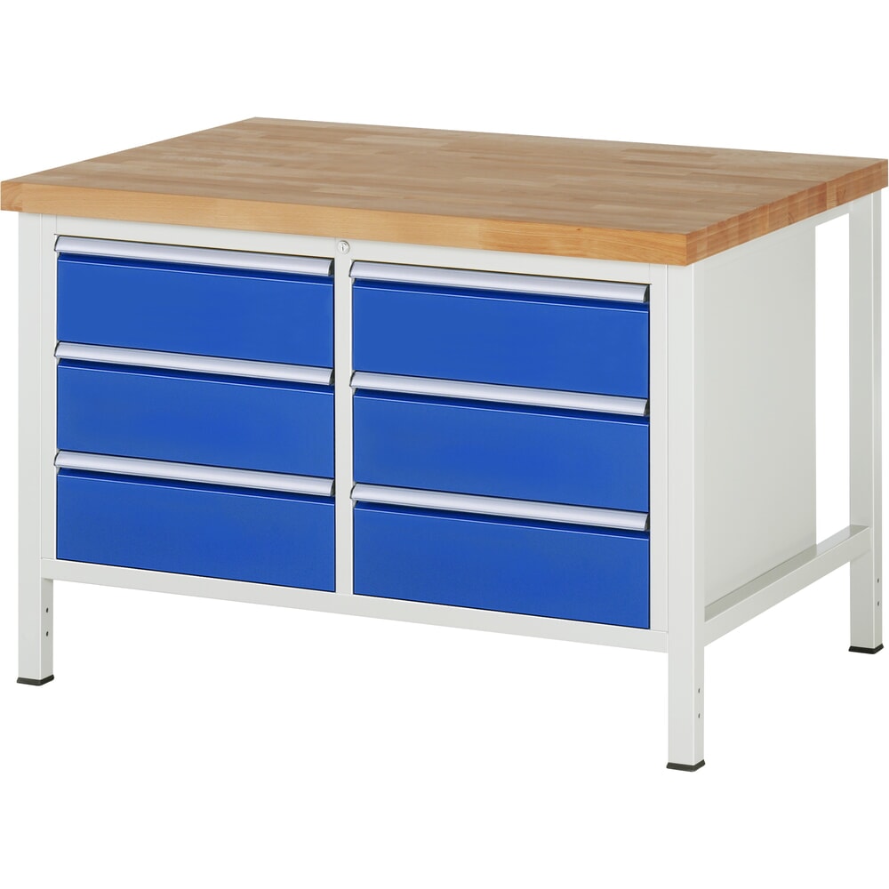 Produktabbildung Nr. 1: RAU Werkbank Serie 8000, 1 Doppel-Container, HxBxT 840-1.040 x 1.250 x 900 mm, 6 x 90%-Auszug-Schubladen 6 x 180 mm, Breite 490 mm