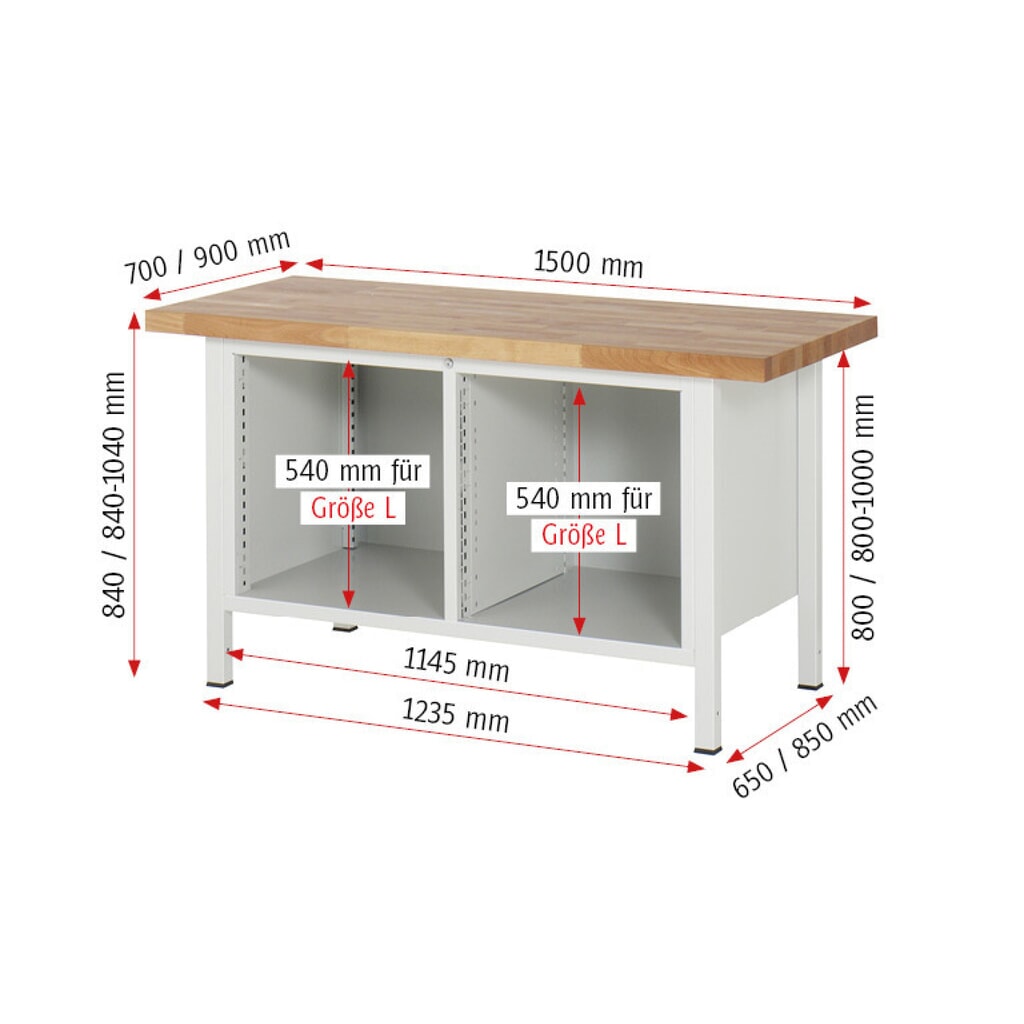 RAU Werkbank Serie 8000, 1 Doppel-Container, HxBxT 840-1.040 x 1.500 x 700 mm, 8 x 100%-Auszug-Schubladen 4 x 120, 4 x 150 mm, Breite 490 mm Produktabbildung Nr. 7: RAU Werkbank Serie 8000, 1 Doppel-Container, HxBxT 840-1.040 x 1.500 x 700 mm, 8 x 100%-Auszug-Schubladen 4 x 120, 4 x 150 mm, Breite 490 mm