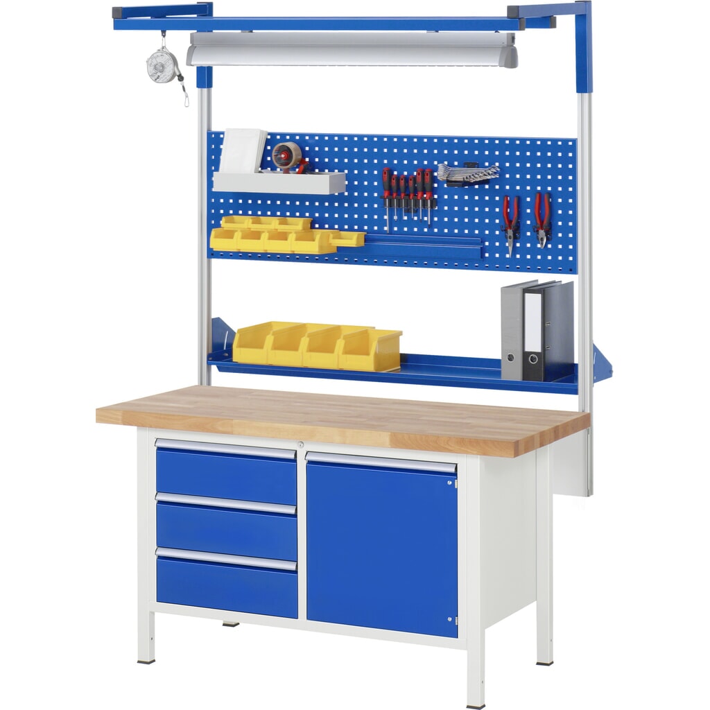Produktabbildung Nr. 8: RAU Werkbank Serie 8000, 1 Doppel-Container, HxBxT 840-1.040 x 1.500 x 700 mm, 8 x 100%-Auszug-Schubladen 4 x 120, 4 x 150 mm, Breite 490 mm