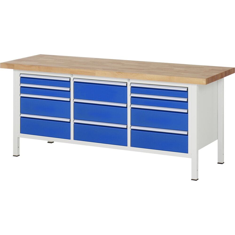 Produktabbildung Nr. 1: RAU Werkbank Serie 8000, 1 Dreifach-Container, HxBxT 840-1.040 x 2.000 x 700 mm, 11 Schublade 4 x 90, 7 x 180 mm, Schubladen-TK 100 kg