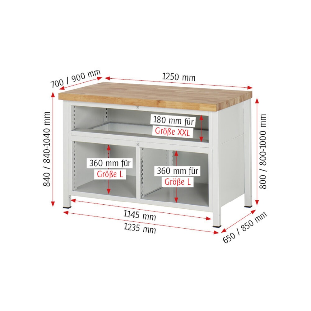 Produktabbildung Nr. 7: RAU Werkbank Serie 8000, 1 Dreifach-Container, HxBxT 840 x 1.250 x 700 mm, 7 x 90%-Auszug-Schubladen 4 x 90, 3 x 180 mm