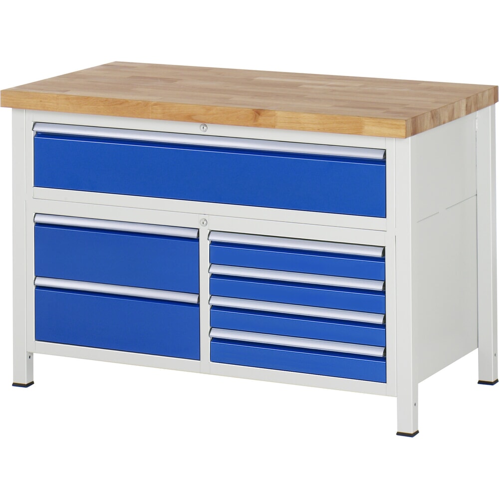 Produktabbildung Nr. 1: RAU Werkbank Serie 8000, 1 Dreifach-Container, HxBxT 840 x 1.250 x 700 mm, 7 x 90%-Auszug-Schubladen 4 x 90, 3 x 180 mm