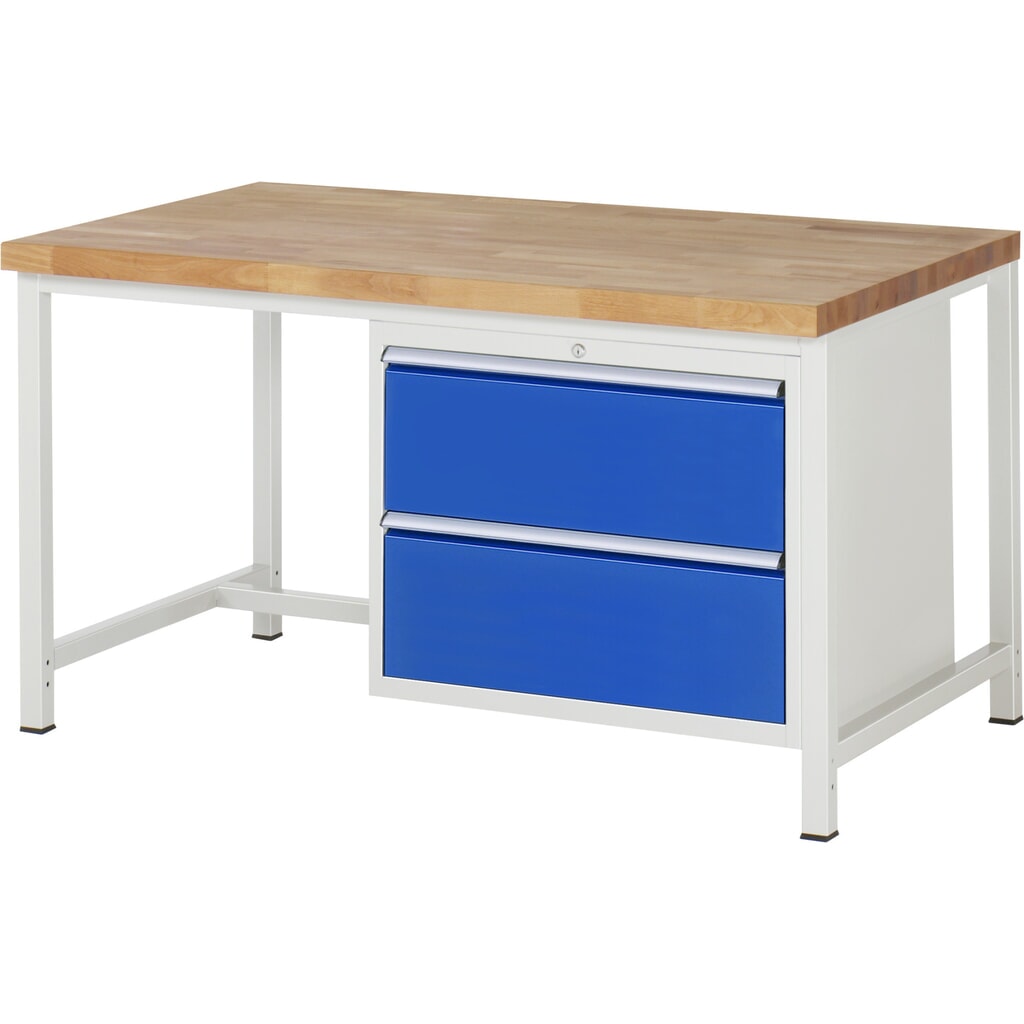 RAU Werkbank Serie 8000, HxBxT 840-1.040 x 1.500 x 900 mm, 2 x 100%-Auszug-Schubladen 2 x 270 mm, Schubladen-TK 75 kg Produktabbildung: RAU Werkbank Serie 8000, HxBxT 840-1.040 x 1.500 x 900 mm, 2 x 100%-Auszug-Schubladen 2 x 270 mm, Schubladen-TK 75 kg