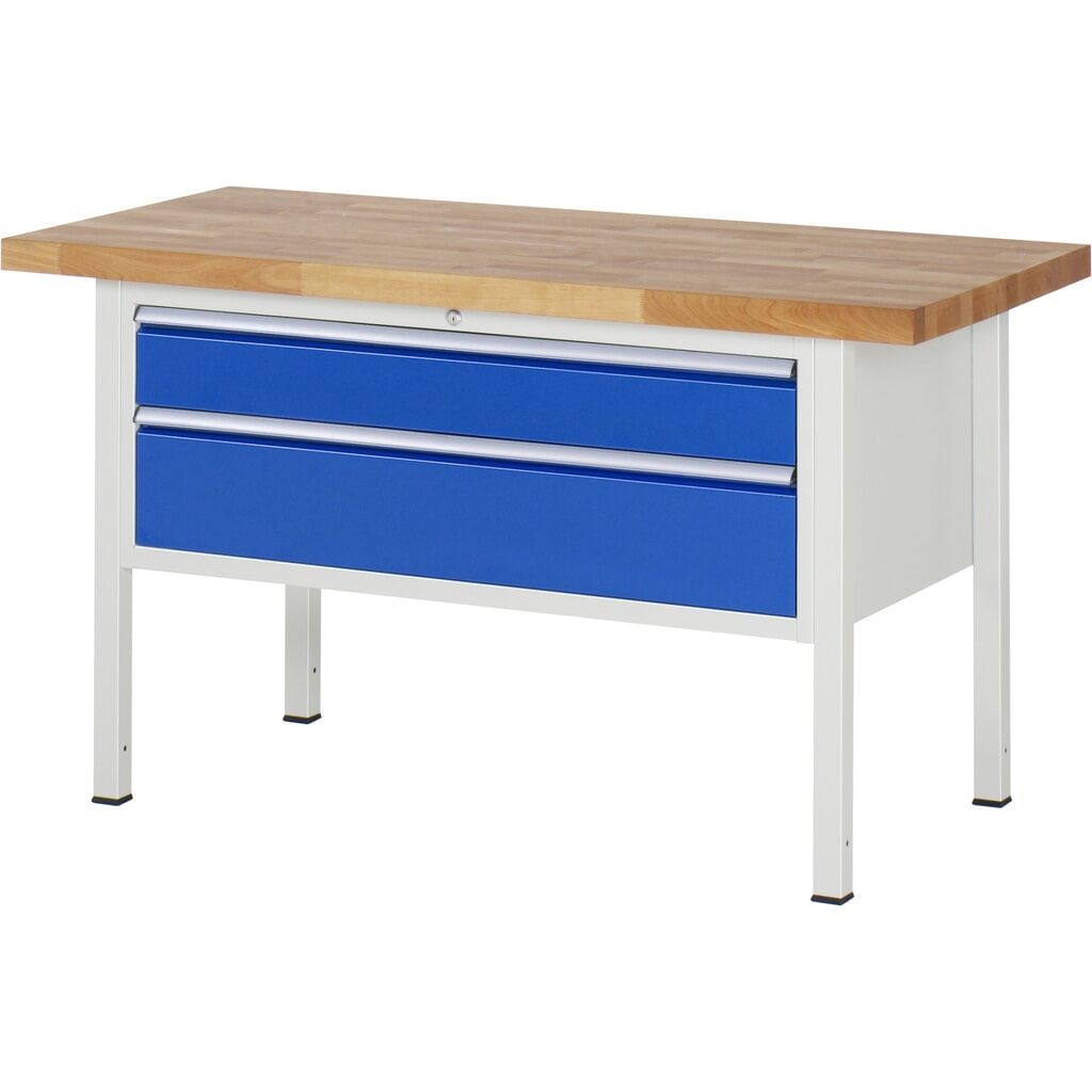 RAU Werkbank Serie 8000, HxBxT 840-1.040 x 1.500 x 700 mm, 2 x 100%-Auszug-Schubladen 1 x 150, 1 x 210 mm, Schubladen-TK 50 kg Produktabbildung: RAU Werkbank Serie 8000, HxBxT 840-1.040 x 1.500 x 700 mm, 2 x 100%-Auszug-Schubladen 1 x 150, 1 x 210 mm, Schubladen-TK 50 kg