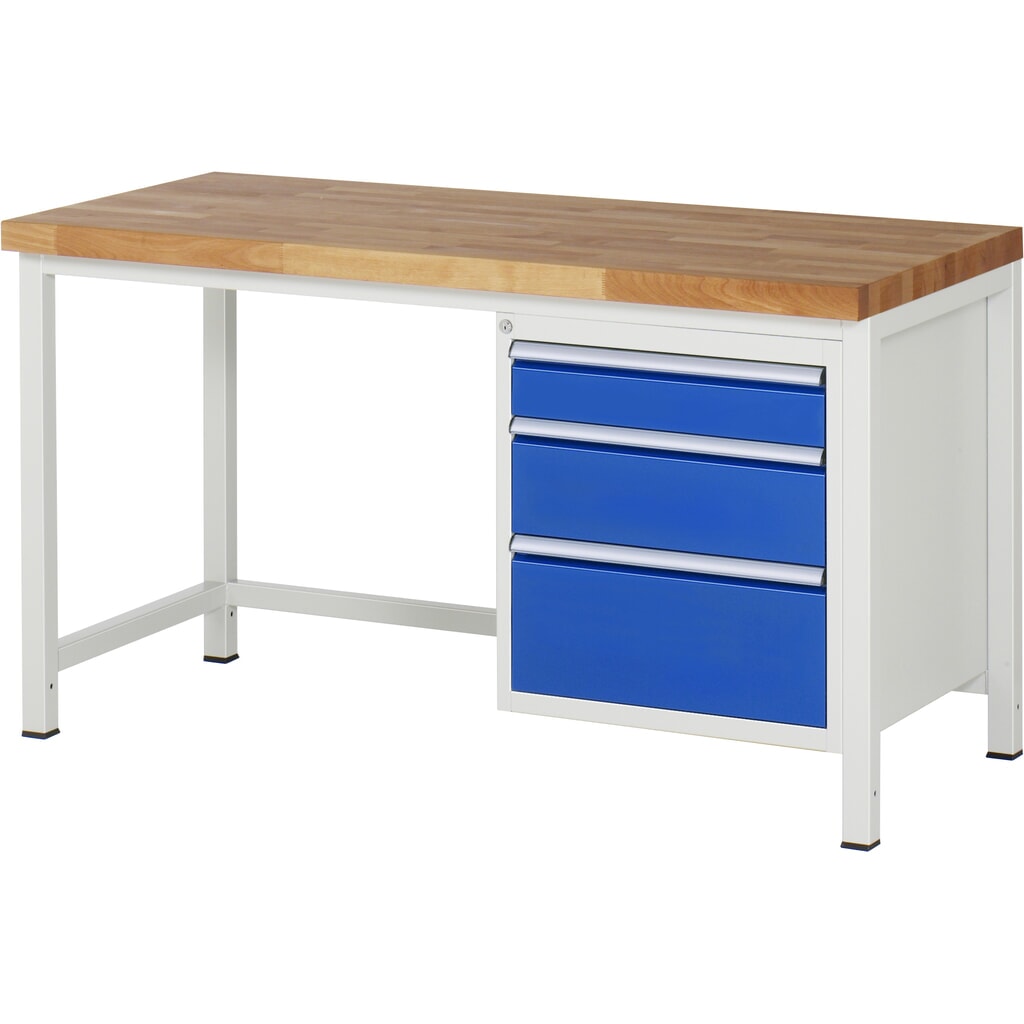 RAU Werkbank Serie 8000, HxBxT 840-1.040 x 1.500 x 700 mm, 3 x 90%-Auszug-Schubladen 1 x 120, 1 x 180, 1 x 240 mm, Breite 490 mm Produktabbildung: RAU Werkbank Serie 8000, HxBxT 840-1.040 x 1.500 x 700 mm, 3 x 90%-Auszug-Schubladen 1 x 120, 1 x 180, 1 x 240 mm, Breite 490 mm
