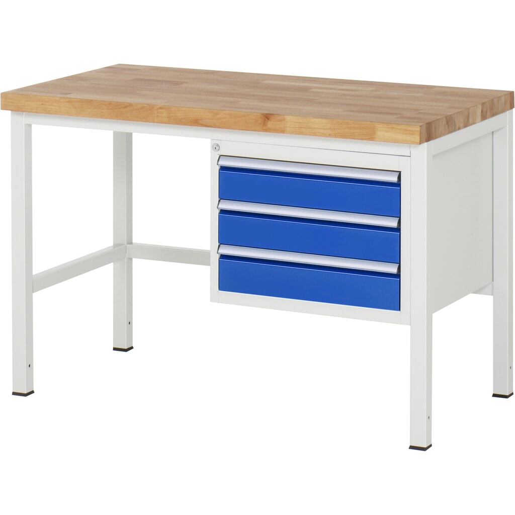 Produktabbildung: RAU Werkbank Serie 8000, HxBxT 840 x 1.250 x 700 mm, 3 x 100%-Auszug-Schubladen 3 x 120 mm, Schubladen-TK 100 kg