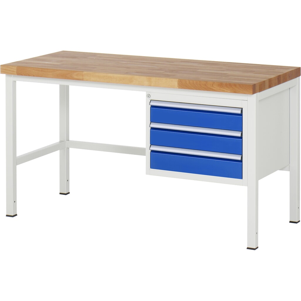Produktabbildung: RAU Werkbank Serie 8000, HxBxT 840-1.040 x 1.500 x 700 mm, 3 x 90%-Auszug-Schubladen 3 x 120 mm, Breite 490 mm