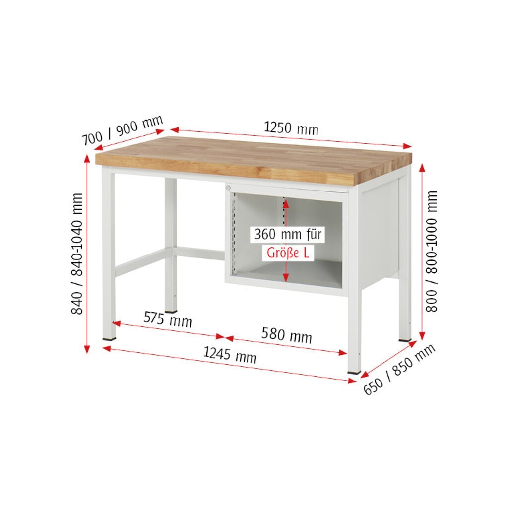 RAU Werkbank Serie 8000, HxBxT 840 x 1.250 x 700 mm, 3 x 100%-Auszug-Schubladen 3 x 120 mm, Schubladen-TK 100 kg Produktabbildung Nr. 5: RAU Werkbank Serie 8000, HxBxT 840 x 1.250 x 700 mm, 3 x 100%-Auszug-Schubladen 3 x 120 mm, Schubladen-TK 100 kg