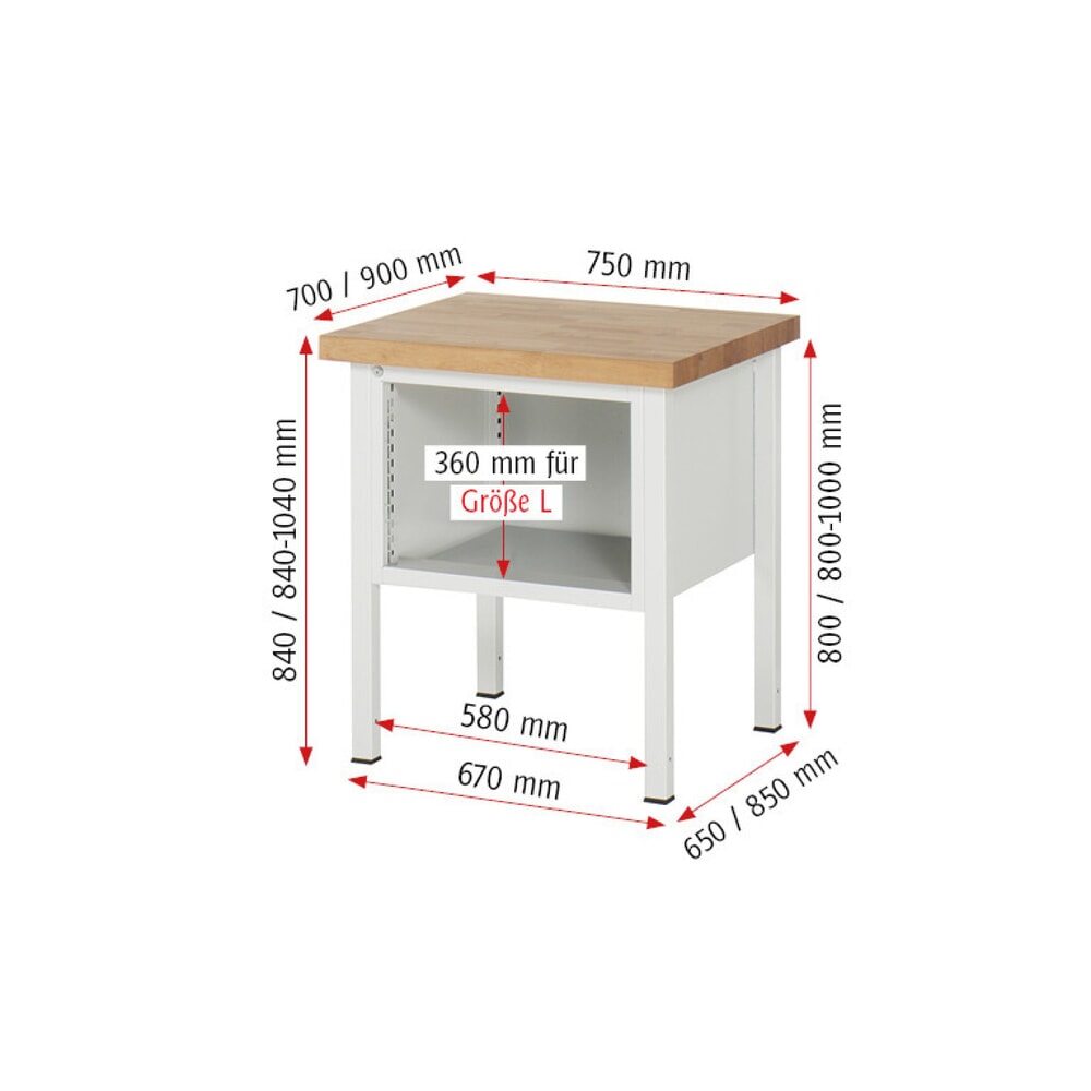 Produktabbildung Nr. 7: RAU Werkbank Serie 8000, HxBxT 840-1.040 x 750 x 700 mm, 3 x 90%-Auszug-Schubladen 1 x 60, 1 x 120, 1 x 180 mm, Breite 490 mm