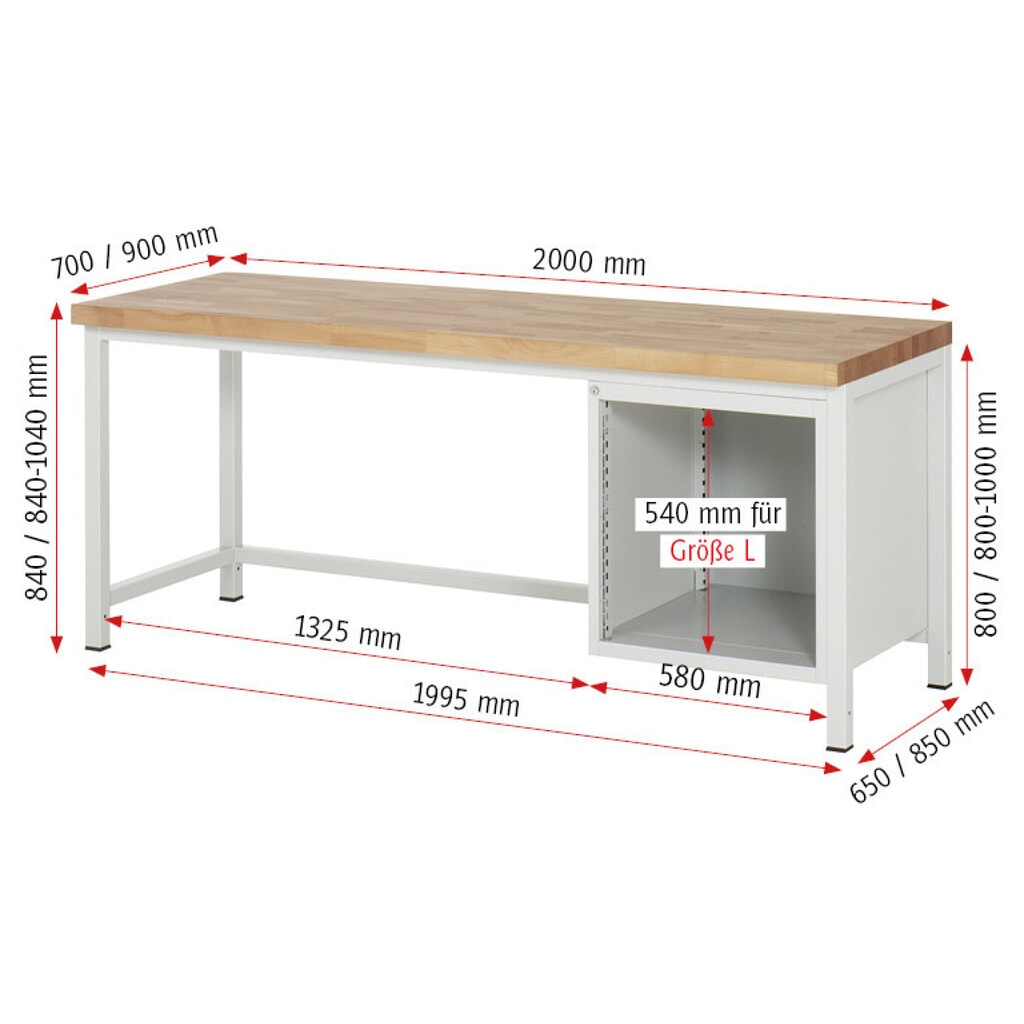 RAU Werkbank Serie 8000, HxBxT 840 x 2.000 x 700 mm, 4 x 90%-Auszug-Schubladen 2 x 120, 2 x 150 mm, Schubladen-TK 100 kg Produktabbildung Nr. 6: RAU Werkbank Serie 8000, HxBxT 840 x 2.000 x 700 mm, 4 x 90%-Auszug-Schubladen 2 x 120, 2 x 150 mm, Schubladen-TK 100 kg