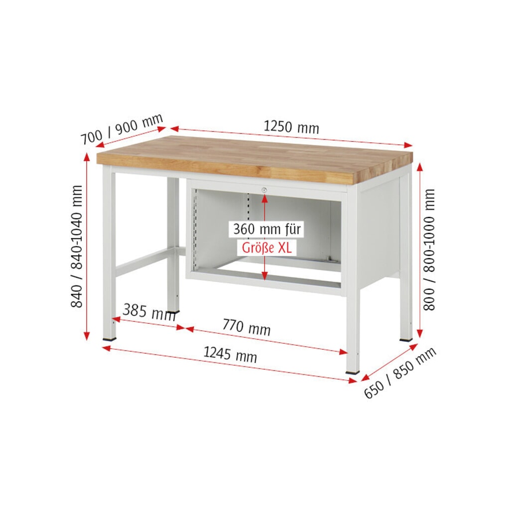 Produktabbildung Nr. 5: RAU Werkbank Serie 8000, HxBxT 840 x 1.250 x 700 mm, 4 x 90%-Auszug-Schubladen 1 x 60, 2 x 90, 1 x 120 mm, Schubladen-TK 75 kg