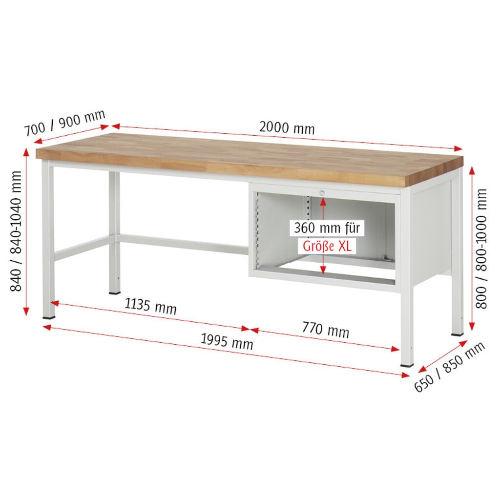 RAU Werkbank Serie 8000, HxBxT 840 x 2.000 x 700 mm, 4 x 90%-Auszug-Schubladen 1 x 60, 2 x 90, 1 x 120 mm, Schubladen-TK 75 kg Produktabbildung Nr. 5: RAU Werkbank Serie 8000, HxBxT 840 x 2.000 x 700 mm, 4 x 90%-Auszug-Schubladen 1 x 60, 2 x 90, 1 x 120 mm, Schubladen-TK 75 kg