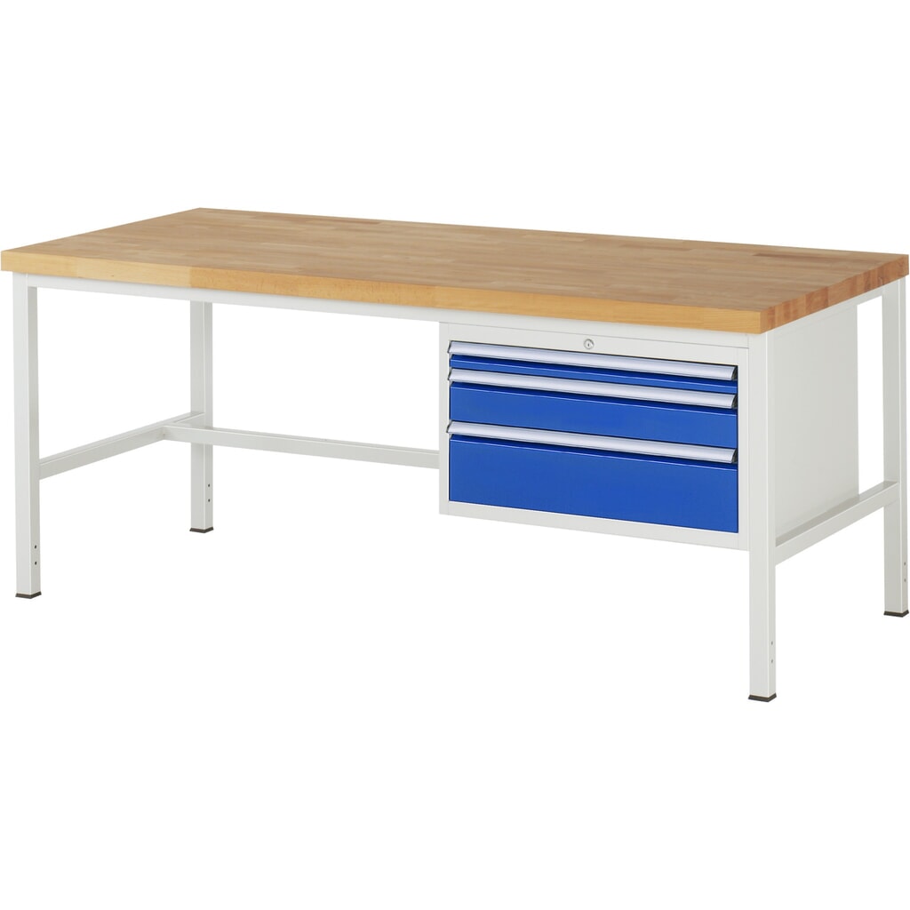 RAU Werkbank Serie 8000, HxBxT 840-1.040 x 2.000 x 900 mm, 3 x 100%-Auszug-Schubladen 1 x 60, 1 x 120, 1 x 180 mm, Schubladen-TK 75 kg Produktabbildung Nr. 1: RAU Werkbank Serie 8000, HxBxT 840-1.040 x 2.000 x 900 mm, 3 x 100%-Auszug-Schubladen 1 x 60, 1 x 120, 1 x 180 mm, Schubladen-TK 75 kg