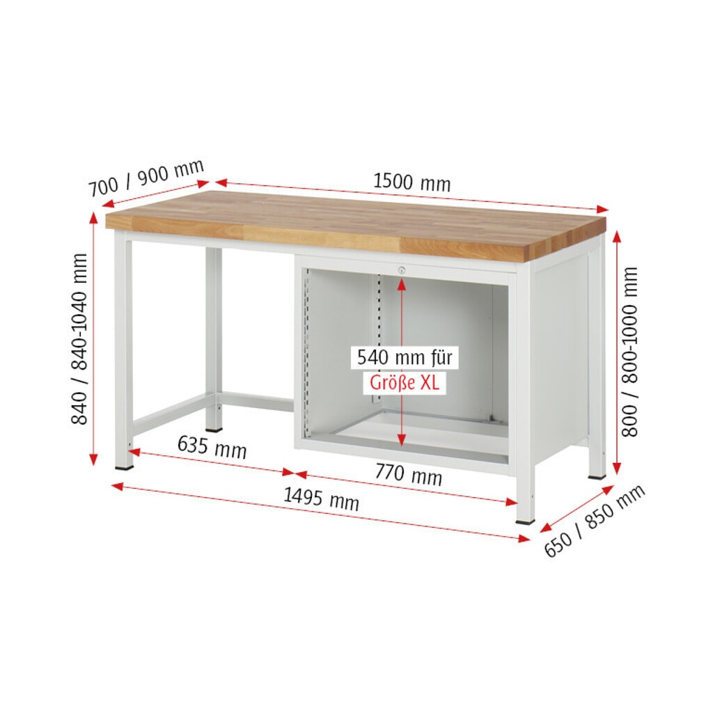 Produktabbildung Nr. 5: RAU Werkbank Serie 8000, HxBxT 840 x 1.500 x 900 mm, 5 x 90%-Auszug-Schubladen 2 x 90, 3 x 120 mm, Schubladen-TK 75 kg
