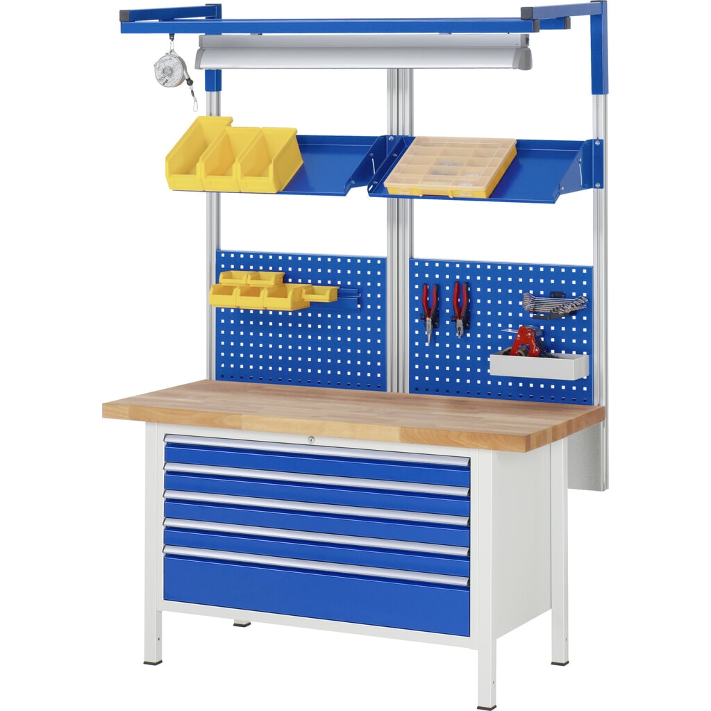 Produktabbildung Nr. 7: RAU Werkbank Serie 8000, HxBxT 840-1.040 x 1.500 x 700 mm, 2 x 100%-Auszug-Schubladen 1 x 150, 1 x 210 mm, Schubladen-TK 50 kg