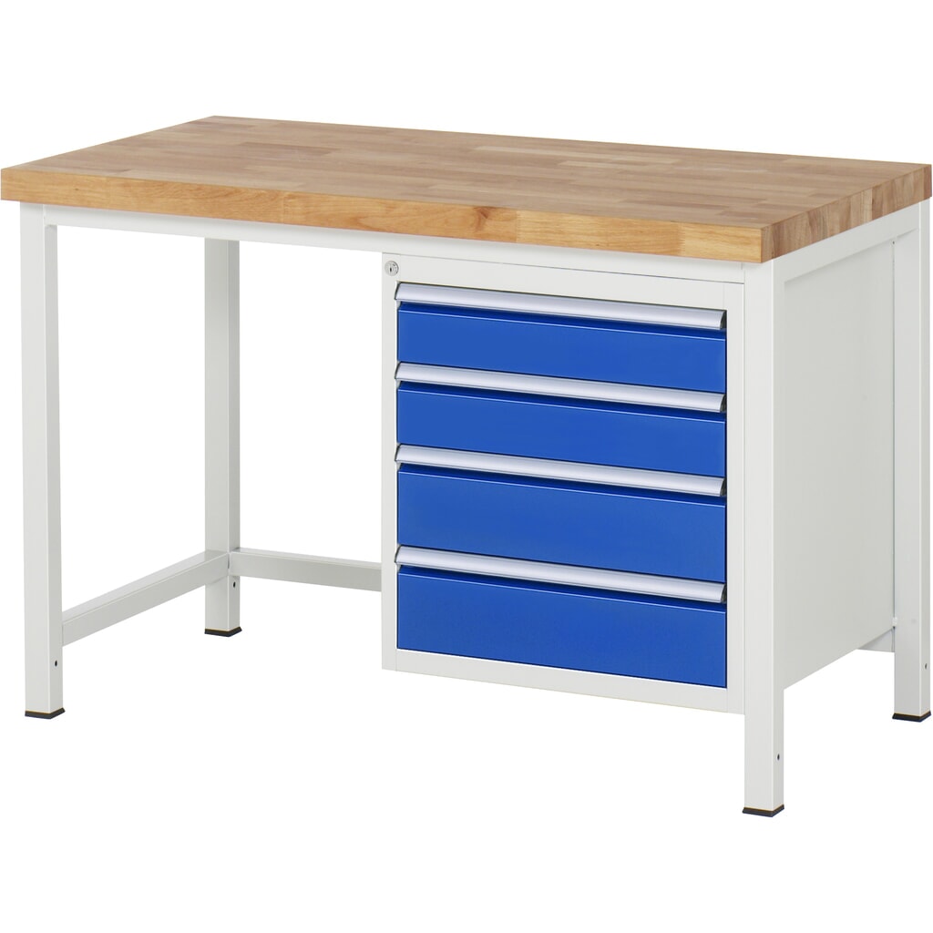 RAU Werkbank Serie 8000, HxBxT 840-1.040 x 1.250 x 700 mm, 4 x 90%-Auszug-Schubladen 2 x 120, 2 x 150 mm, Breite 490 mm Produktabbildung: RAU Werkbank Serie 8000, HxBxT 840-1.040 x 1.250 x 700 mm, 4 x 90%-Auszug-Schubladen 2 x 120, 2 x 150 mm, Breite 490 mm