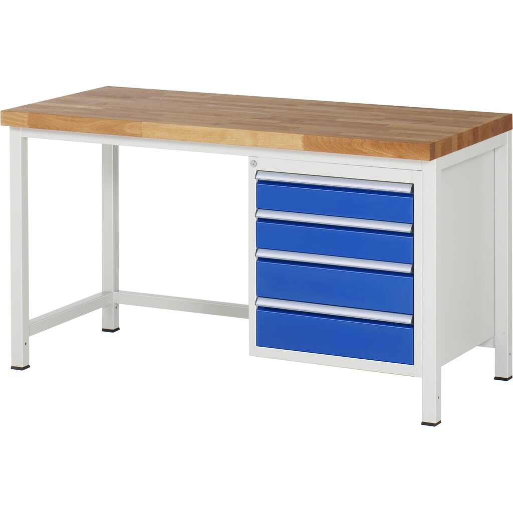 Produktabbildung: RAU Werkbank Serie 8000, HxBxT 840-1.040 x 1.500 x 700 mm, 4 x 90%-Auszug-Schubladen 2 x 120, 2 x 150 mm, Breite 490 mm