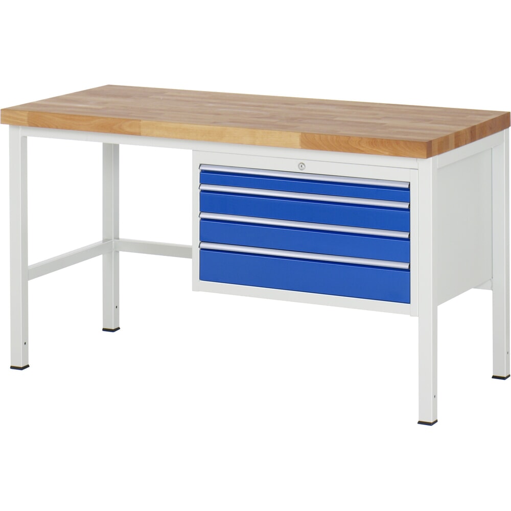 Produktabbildung: RAU Werkbank Serie 8000, HxBxT 840 x 1.500 x 700 mm, 4 x 90%-Auszug-Schubladen 1 x 60, 2 x 90, 1 x 120 mm, Schubladen-TK 75 kg