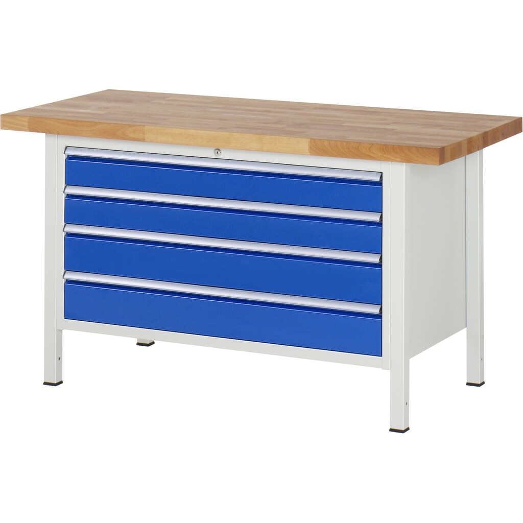 Produktabbildung: RAU Werkbank Serie 8000, HxBxT 840 x 1.500 x 700 mm, 4 x 90%-Auszug-Schubladen 2 x 120, 2 x 150 mm, Schubladen-TK 50 kg