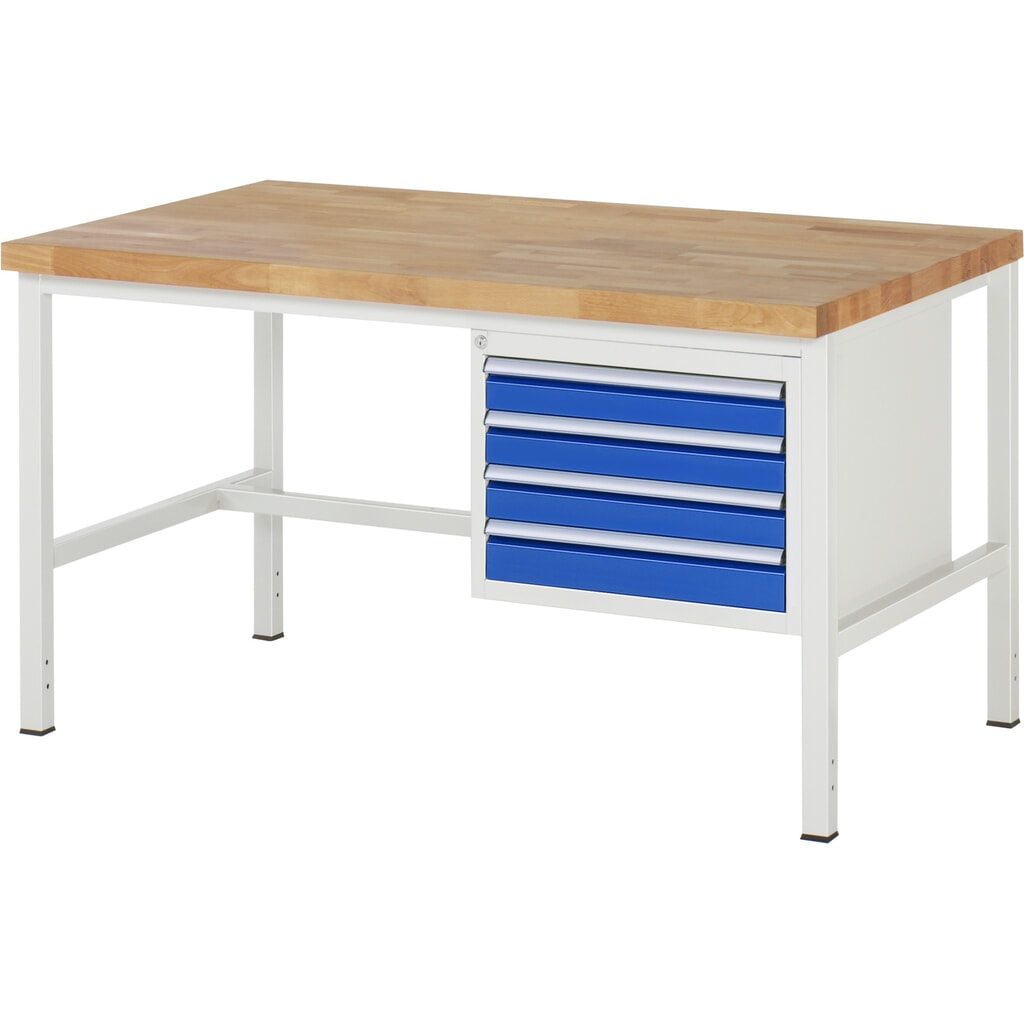 RAU Werkbank Serie 8000, HxBxT 840-1.040 x 1.500 x 900 mm, 4 x 90%-Auszug-Schubladen 4 x 90 mm, Breite 490 mm Produktabbildung: RAU Werkbank Serie 8000, HxBxT 840-1.040 x 1.500 x 900 mm, 4 x 90%-Auszug-Schubladen 4 x 90 mm, Breite 490 mm