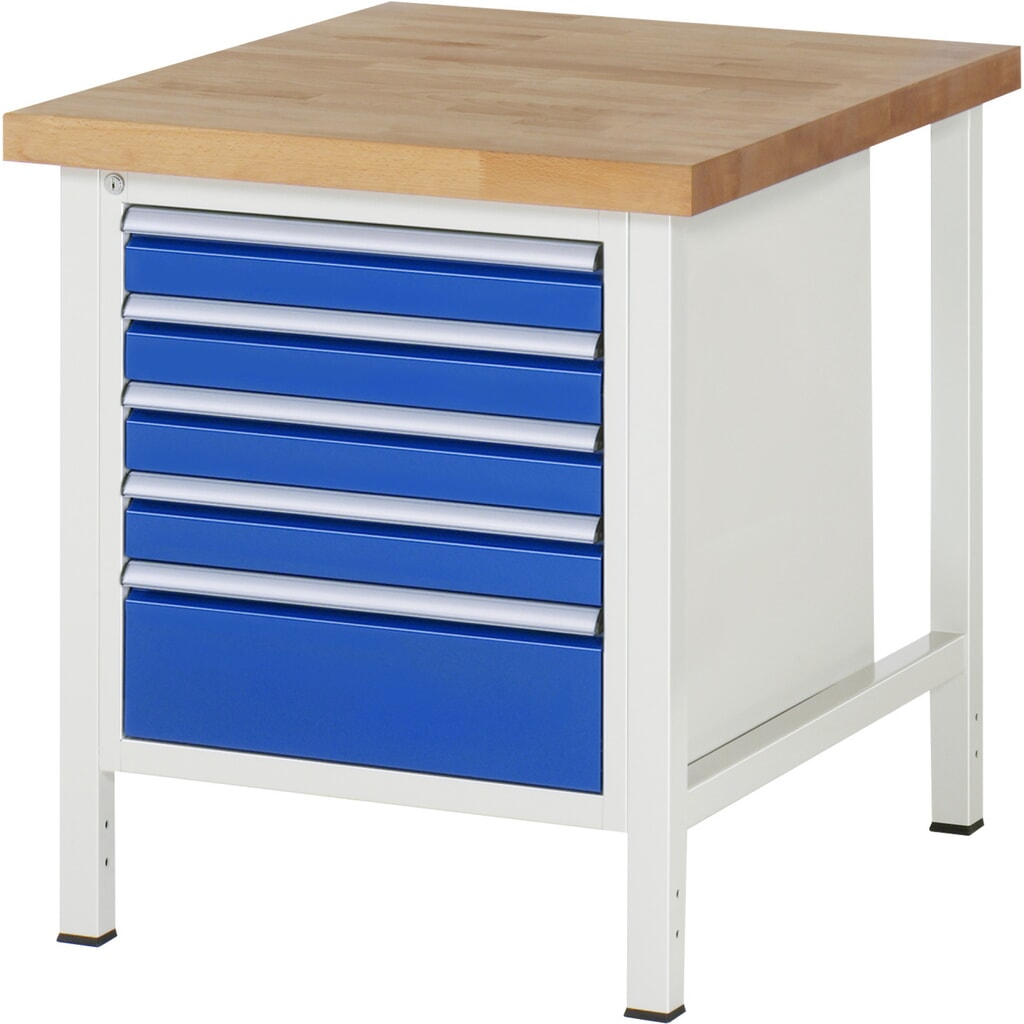 Produktabbildung: RAU Werkbank Serie 8000, HxBxT 840 x 750 x 900 mm, 5 x 90%-Auszug-Schubladen 4 x 90, 1 x 180 mm, Schubladen-TK 100 kg