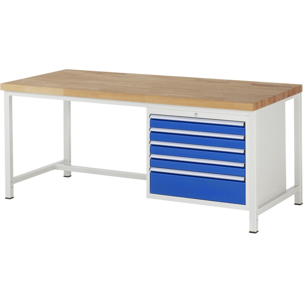 Produktabbildung Nr. 1: RAU Werkbank Serie 8000, HxBxT 840 x 2.000 x 900 mm, 5 x 100%-Auszug-Schubladen 4 x 90, 1 x 180 mm, Schubladen-TK 75 kg