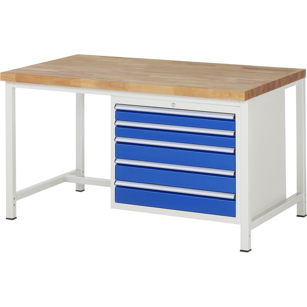 Produktabbildung: RAU Werkbank Serie 8000, HxBxT 840 x 1.500 x 900 mm, 5 x 90%-Auszug-Schubladen 2 x 90, 3 x 120 mm, Schubladen-TK 75 kg