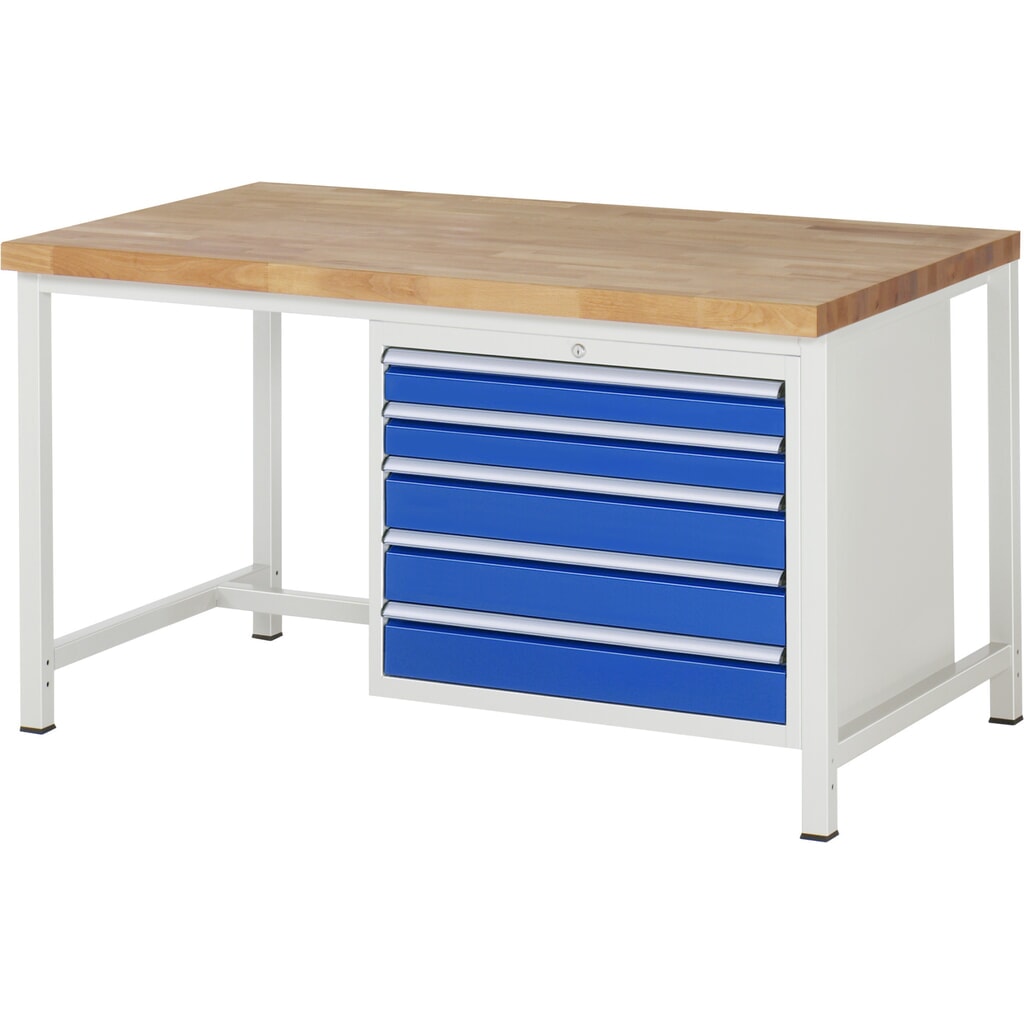 RAU Werkbank Serie 8000, HxBxT 840 x 1.500 x 900 mm, 5 x 90%-Auszug-Schubladen 2 x 90, 3 x 120 mm, Schubladen-TK 75 kg Produktabbildung Nr. 1: RAU Werkbank Serie 8000, HxBxT 840 x 1.500 x 900 mm, 5 x 90%-Auszug-Schubladen 2 x 90, 3 x 120 mm, Schubladen-TK 75 kg