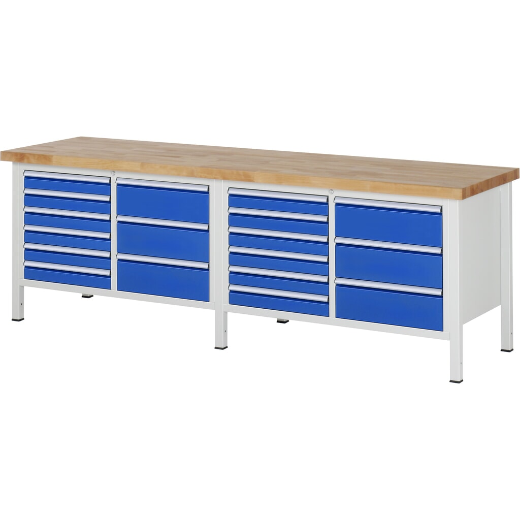 RAU Werkbank Serie 8000, 2 Doppel-Container, HxBxT 840 x 2.500 x 700 mm, 18 x 90%-Auszug-Schubladen Produktabbildung: RAU Werkbank Serie 8000, 2 Doppel-Container, HxBxT 840 x 2.500 x 700 mm, 18 x 90%-Auszug-Schubladen