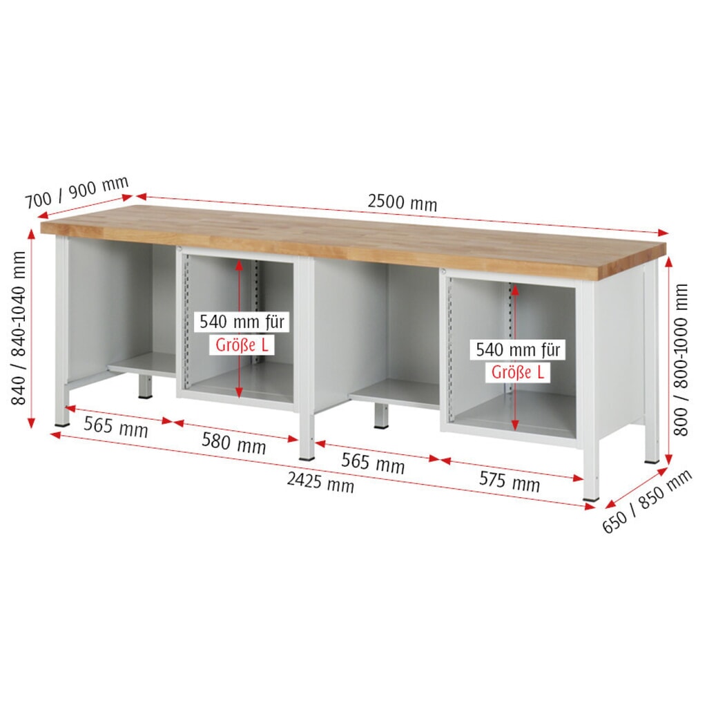 RAU Werkbank Serie 8000, 2 Container, HxBxT 840-1.040 x 2.500 x 700 mm, 8 x 90%-Auszug-Schubladen Produktabbildung Nr. 7: RAU Werkbank Serie 8000, 2 Container, HxBxT 840-1.040 x 2.500 x 700 mm, 8 x 90%-Auszug-Schubladen