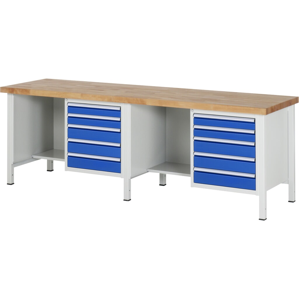 RAU Werkbank Serie 8000, 2 Container, HxBxT 840-1.040 x 2.500 x 700 mm, 10 x 90%-Auszug-Schubladen Produktabbildung: RAU Werkbank Serie 8000, 2 Container, HxBxT 840-1.040 x 2.500 x 700 mm, 10 x 90%-Auszug-Schubladen