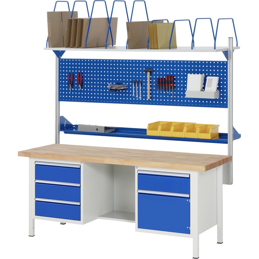 Produktabbildung Nr. 8: RAU Werkbank Serie 8000, 2 Container, 1 Ablageboden, 1 Flügeltür, HxBxT 840-1.040 x 2.000 x 700 mm, 4 x 90%-Auszug-Schubladen 4 x 180 mm