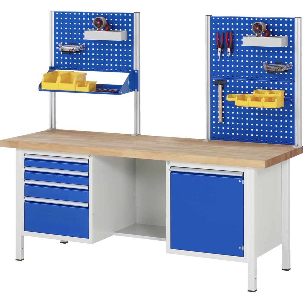 Produktabbildung Nr. 9: RAU Werkbank Serie 8000, 2 Container, 1 Ablageboden, 1 Flügeltür, HxBxT 840-1.040 x 2.000 x 700 mm, 4 x 90%-Auszug-Schubladen 4 x 180 mm