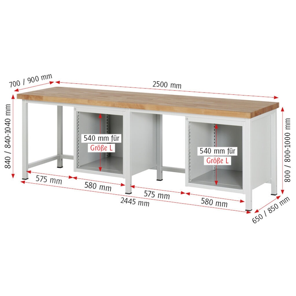 Produktabbildung Nr. 5: RAU Werkbank Serie 8000, 2 Container, HxBxT 840 x 2.500 x 700 mm, 6 x 90%-Auszug-Schubladen 6 x 180 mm