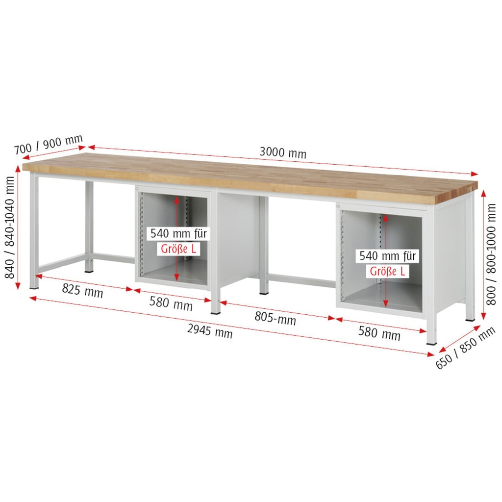 Produktabbildung Nr. 5: RAU Werkbank Serie 8000, 2 Container, HxBxT 840 x 3.000 x 900 mm, 8 x 100%-Auszug-Schubladen 4 x 120, 4 x 150 mm