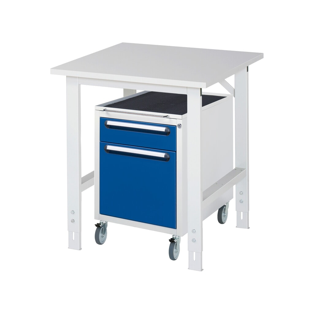 RAU Werkstatt-Set TOM 2-teilig, mit Werktisch, HxBxT 760-1.080 x 750 x 800 mm, Arbeitsplatte Melamin-Belag, zzgl. Roll-Container mit 2 Schubladen, HxBxT 690 x 480 x 600 mm Produktabbildung: RAU Werkstatt-Set TOM 2-teilig, mit Werktisch, HxBxT 760-1.080 x 750 x 800 mm, Arbeitsplatte Melamin-Belag, zzgl. Roll-Container mit 2 Schubladen, HxBxT 690 x 480 x 600 mm