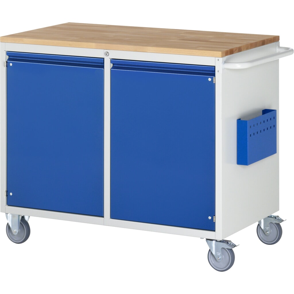 Produktabbildung Nr. 1: RAU Werkstattwagen Serie 7000, HxBxT 975 x 1.145 x 650 mm, 2 Flügeltüren, Arbeitsplatte Buche,integrierte Griffleiste