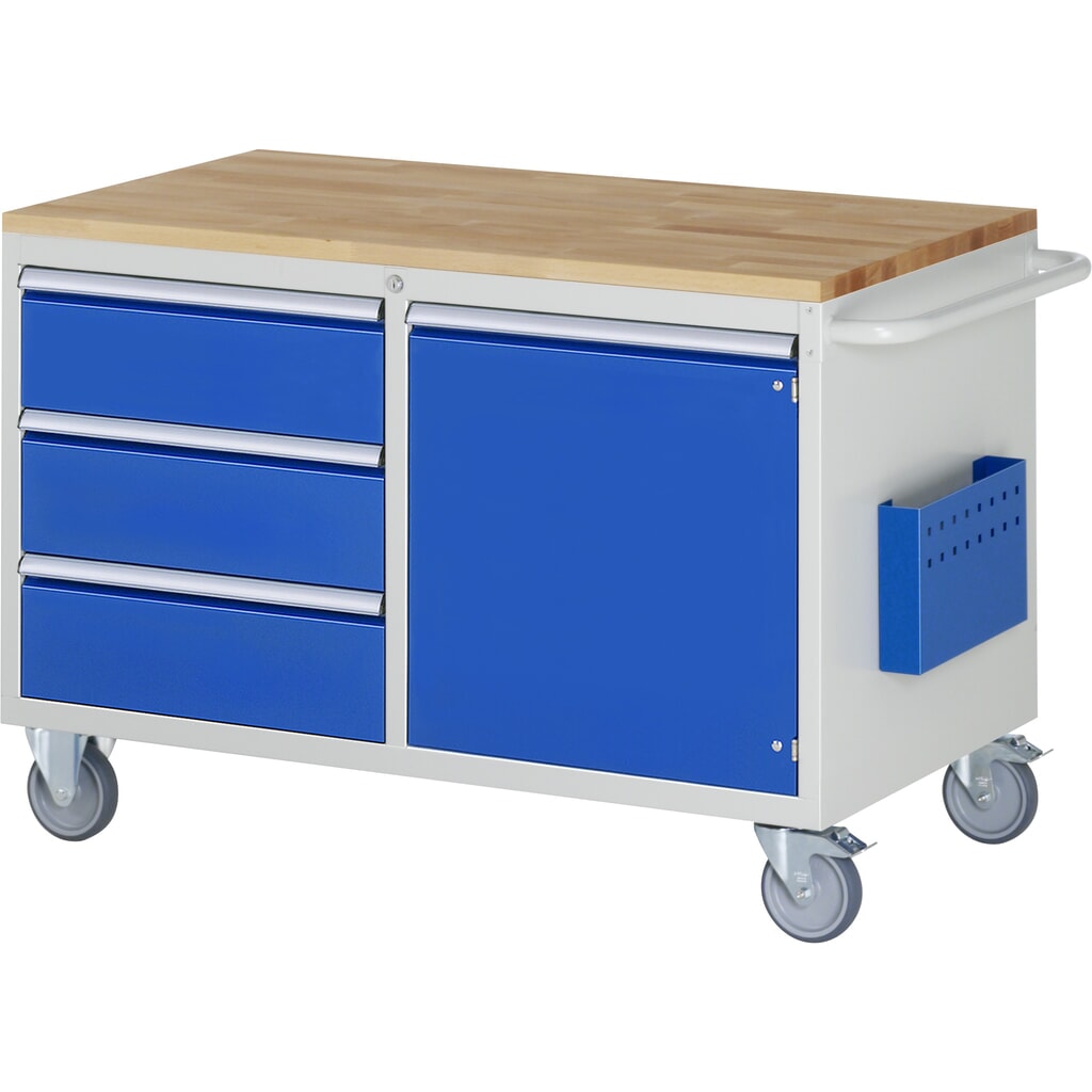 RAU Werkstattwagen Serie 7000, HxBxT 795 x 1.145 x 650 mm, 1 Flügeltür, 3 x 90%-Auszug-Schubladen 3 x 180 mm, Arbeitsplatte Buche, ErgoScript® Produktabbildung: RAU Werkstattwagen Serie 7000, HxBxT 795 x 1.145 x 650 mm, 1 Flügeltür, 3 x 90%-Auszug-Schubladen 3 x 180 mm, Arbeitsplatte Buche, ErgoScript®