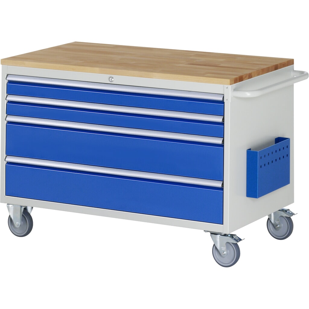 Produktabbildung: RAU Werkstattwagen Serie 7000, HxBxT 795 x 1.145 x 650 mm, 4 x 100%-Auszug-Schubladen 2 x 90, 2 x 180 mm, Arbeitsplatte Buche