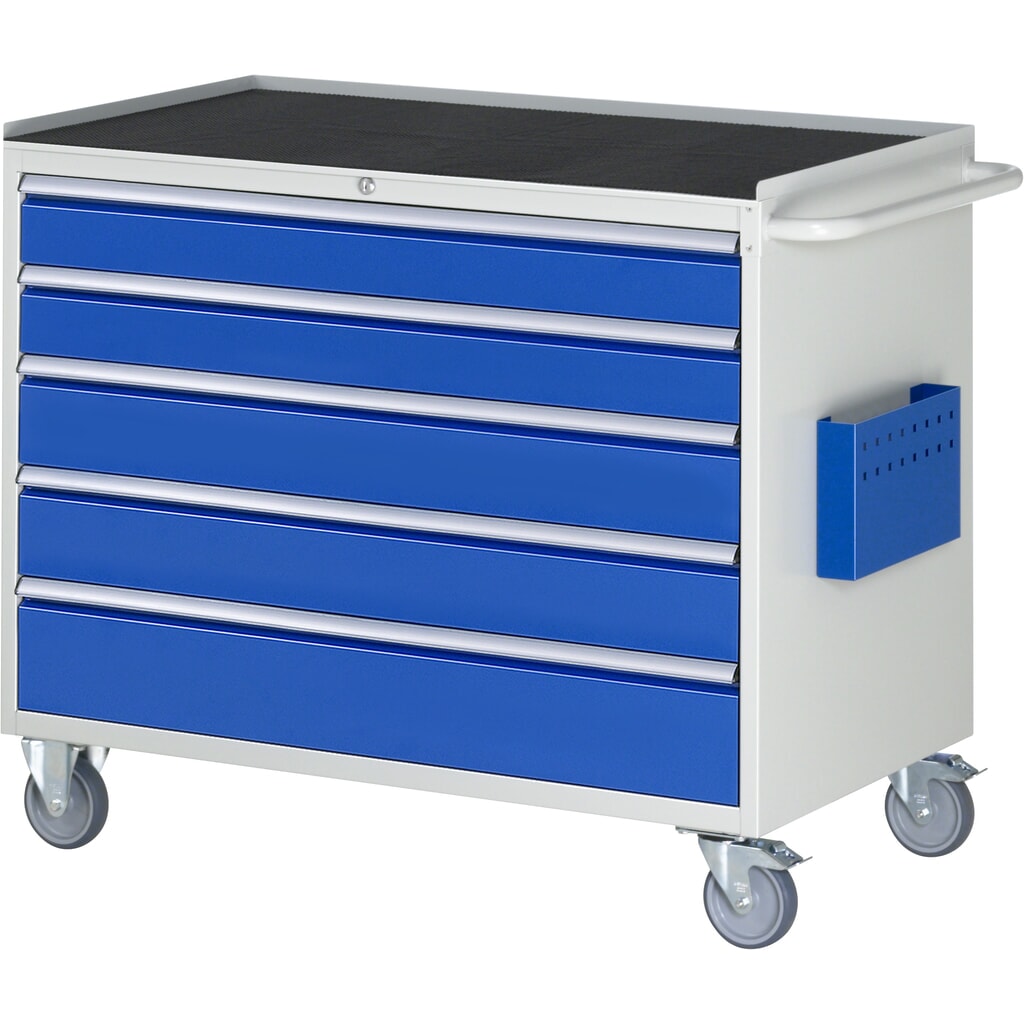 Produktabbildung: RAU Werkstattwagen Serie 7000, HxBxT 975 x 1.145 x 650 mm, 5 x 90%-Auszug-Schubladen 2 x 120, 2 x 150 mm, 1 x 180 mm, Arbeitsplatte Metall