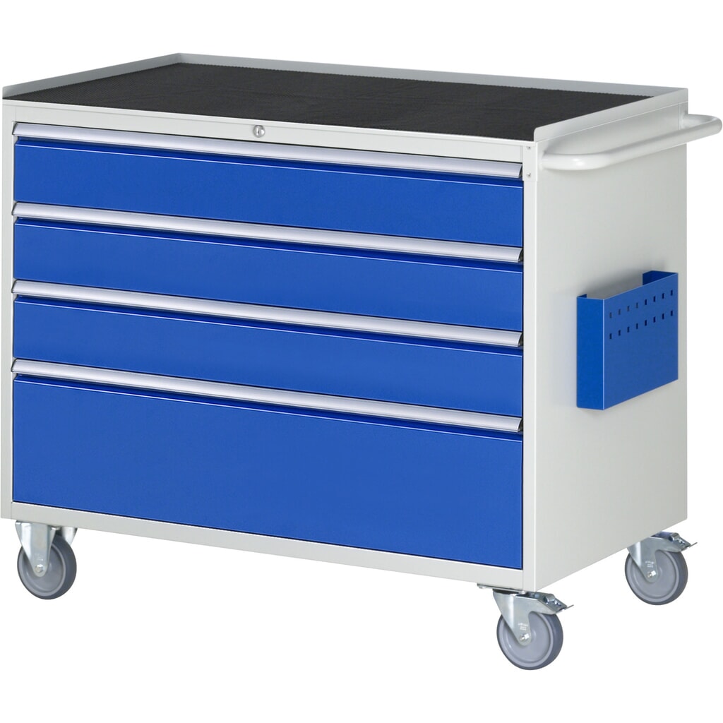 Produktabbildung: RAU Werkstattwagen Serie 7000, HxBxT 975 x 1.145 x 650 mm, 4 x 90%-Auszug-Schubladen 3 x 150, 1 x 270 mm, Arbeitsplatte Metall