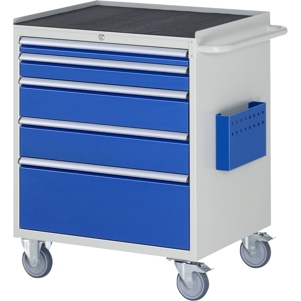 Produktabbildung Nr. 1: RAU Werkstattwagen Serie 7000, HxBxT 975 x 770 x 650 mm, 5 x 100%-Auszug-Schubladen 1 x 60, 1 x 90, 2 x 150, 1 x 270 mm, Arbeitsplatte Metall