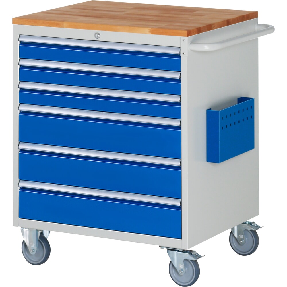 Produktabbildung: RAU Werkstattwagen Serie 7000, HxBxT 975 x 770 x 650 mm, 6 x 100%-Auszug-Schubladen 3 x 90, 3 x 150 mm, Arbeitsplatte Buche