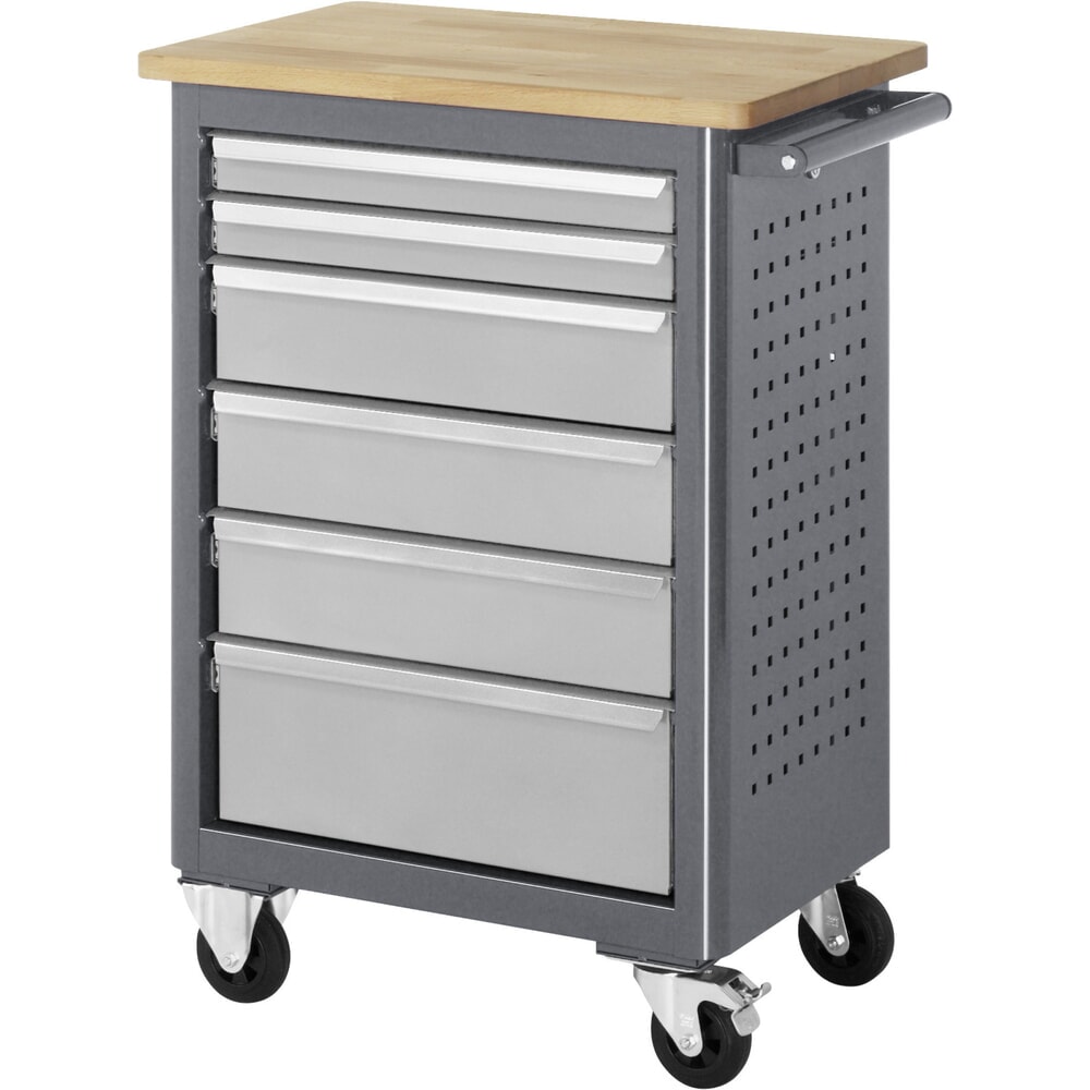 Produktabbildung: RAU Werkstattwagen , HxBxT 950 x 675 x 450 mm, 6 Schubladen, Arbeitsplatte Buche