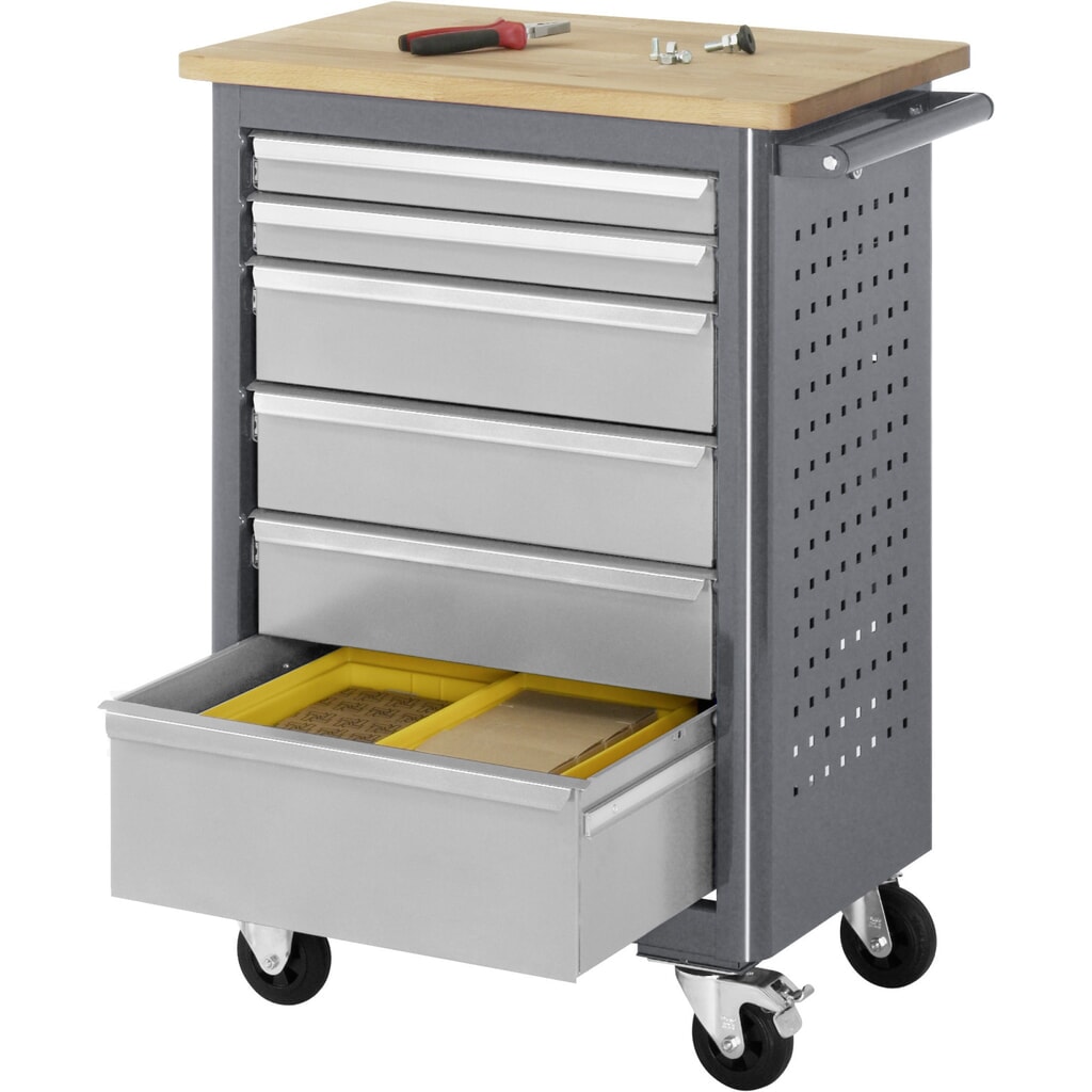 RAU Werkstattwagen , HxBxT 950 x 675 x 450 mm, 6 Schubladen, Arbeitsplatte Buche Produktabbildung Nr. 3: RAU Werkstattwagen , HxBxT 950 x 675 x 450 mm, 6 Schubladen, Arbeitsplatte Buche