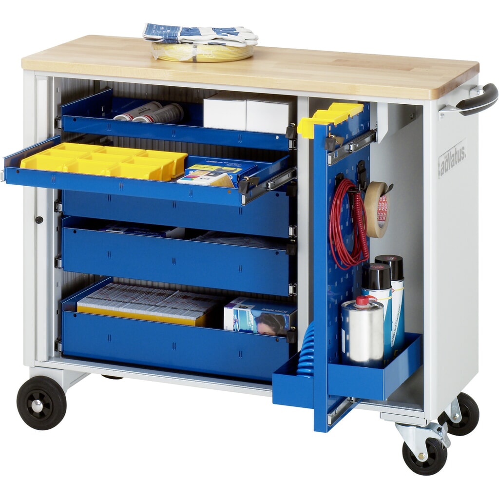 RAU Werkzeugwagen Serie adlatus, HxBxT 860 x 1.025 x 400 mm, 5 Schubladen 2 x 40, 3 x 105 mm, Arbeitsplatte Buche Produktabbildung: RAU Werkzeugwagen Serie adlatus, HxBxT 860 x 1.025 x 400 mm, 5 Schubladen 2 x 40, 3 x 105 mm, Arbeitsplatte Buche